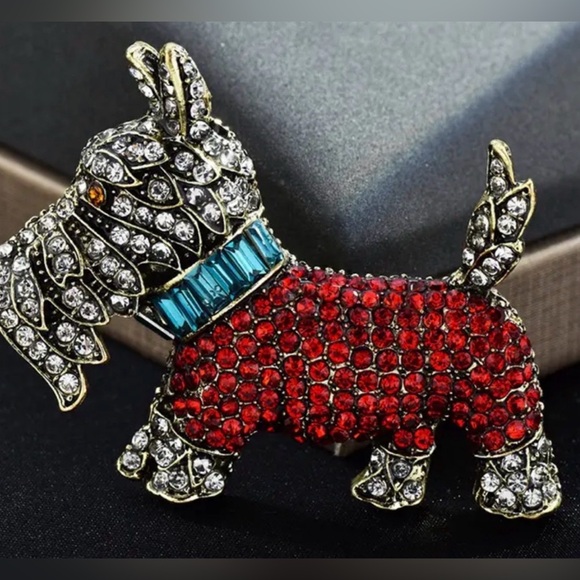 Jewelry - Sparkling Red and Silver Dog Brooch
